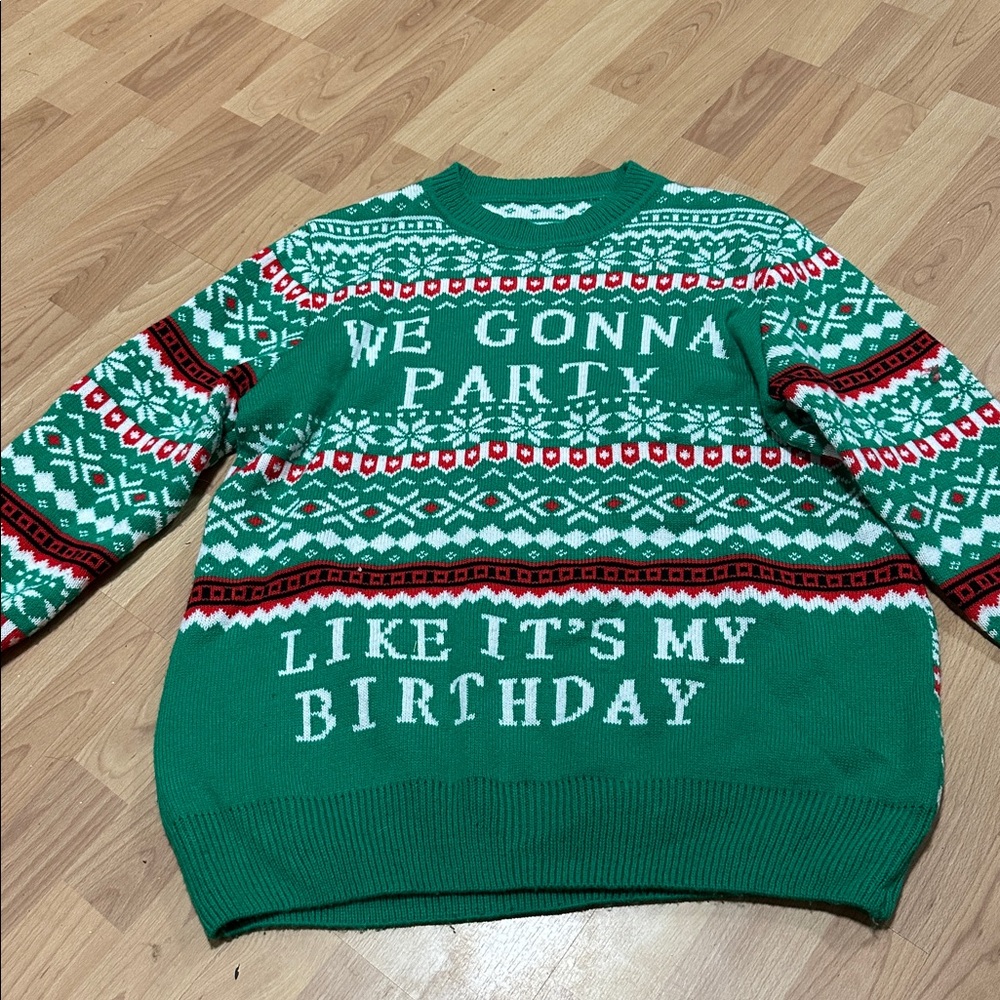Green Festive Sweater with Party Text